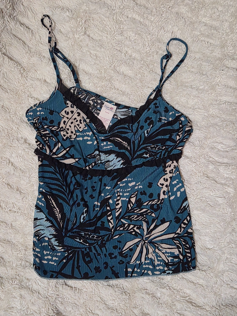 Teal Tropical Print Spaghetti Strap Camisole